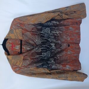 Joni B. Elegant Brocade Rust & brown Floral blazer, Sz L, 21" PTP, 23" L